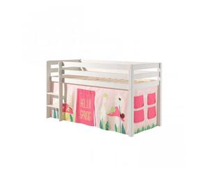 Vipack pino lit sureleve en pin massif avec sommier blanc + rideau de lit spring