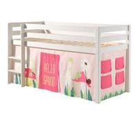 Vipack PINO Lit sureleve en pin massif avec sommier Blanc + Rideau de lit Spring Blanc G