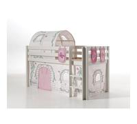 Vipack Pino Lit Sureleve Pin Massif Avec Sommier Blanc + Rideau Et Tunnel De Lit + 3 Pochettes Birdy