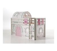 Vipack Pino Lit Sureleve Pin Massif Avec Sommier Blanc + Rideau Et Tunnel De Lit + 3 Pochettes Birdy