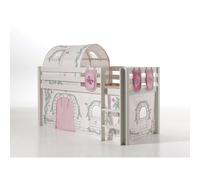 Vipack Pino Lit Sureleve Pin Massif Avec Sommier Blanc + Rideau Et Tunnel De Lit + 3 Pochettes Birdy