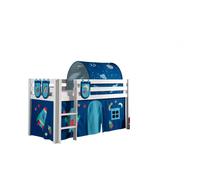 Vipack Pino Lit Sureleve Pin Massif Avec Sommier Blanc + Rideau Et Tunnel De Lit + 3 Pochettes Space