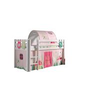 Vipack Pino Lit Sureleve Pin Massif Avec Sommier Blanc + Rideau + Tunnel De Lit + 3 Pochettes Spring
