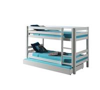 Vipack Lit superposé enfant PINO 90x200 cm en pin massif + lit gigogne Blanc