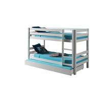 Vipack Lit superposé enfant PINO 90x200 cm en pin massif + lit gigogne Blanc