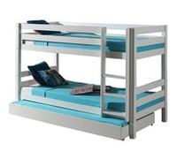 Vipack Lit superposé enfant PINO 90x200 cm en pin massif + lit gigogne Blanc