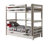 Vipack Pino Lits Superposs Pin Massif Blanc 209x105x182cm + Lot De 2 Tiroirs