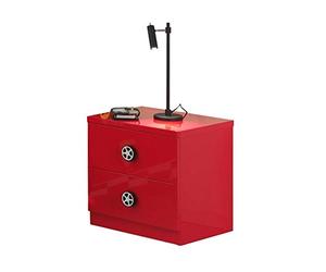 Vipack Table de Chevet Monza en MDF laqué Rouge avec tiroirs à Fermeture Souple et poignées en Forme de pneus de Voiture