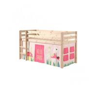 Vipack PINO Lit Compact Pin Massif Naturel 209 x 105 x 114 cm + Rideau de lit Spring Beige G