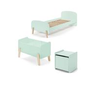 Vipack Kiddy Menthe Lit Simple En Bois Laqu Et Brut Et Sommier + Chevet 1 Porte + Coffre Jouets Vert
