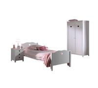 Vipack Amori Lit Simple 90x200cm Laqu Blanc + Table De Chevet + Armoire 2 Portes