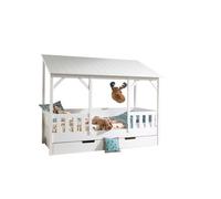 Vipack Malia Lit Cabane 90x200 Avec Toit Blanc + Lit Gigogne