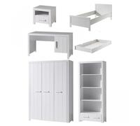 Vipack Erik Lit Simple + Lit Gigogne + Chevet + Bureau + Armoire 3 Portes + Bibliothque