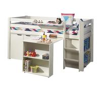 PINO Lit sureleve avec sommier + bureau + bibliothèque + commode + tablette penderie