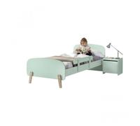 Chambre enfant 3 pièces lit rambarde et chevet bois laqué vert et pin clair Kiddy 90x200 cm