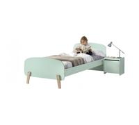 Vipack Pack Lit enfant Kiddy 90x200 cm bois laqué et brut avec sommier + chevet 1 porte Vert menthe