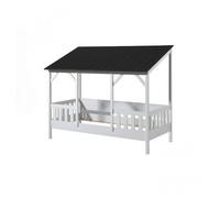 Vipack Lit cabane MALIA en bois massif 90x200 avec toit noir et lit gigogne