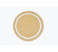 Vipanth - Tapis en Jute Naturelle avec Ligne Blanche, Fait à la Main, Tapis tressé réversible pour décoration d'intérieur (210 x 210 cm, Rond)
