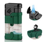 VIPAVA Briquet Torche au Butane à Triple Jet, Rechargeable, Coupe-Vent, réglable, 3 Flammes avec fenêtre Transparente Visible, briquets Multifonctions for Le Camping et Les Bougies(Greens)