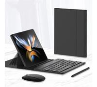 VIPAVA Clavier sans Fil pour Samsung Galaxy Z Fold 6 5 4 3 2, Support à Rabat magnétique, Housse de Clavier en Cuir avec Stylet et Souris, Un Carbone avec Souris, pour Samsung Galaxy Z Fold 6