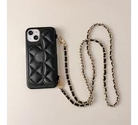 VIPAVA Couverture en Cuir géométrique de Luxe pour iPhone 14 13 12 Pro Max 11 Porte-Carte Portefeuille bandoulière lanière Collier chaîne étui de téléphone, Noir, pour iphone 11