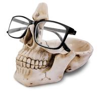 VIPbuy Porte-lunettes tête de mort, Porte-lunettes fantaisie avec plateau de rangement pour table de nuit, Sculpture tête de mort en résine, Décor de bureau pour la maison Cadeau (Blanc)
