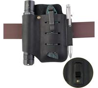 VIPERADE PJ15 Gaine Multifonction pour Ceinture, Organiseur de Poche EDC pour Homme, Pochette en Cuir avec Porte-clés, Porte-Lampe de Poche, Porte-Stylo, Fourreau pour Couteau, Cuir - Noir