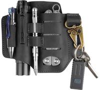 VIPERADE PJ16 Cuir EDC Sac Fourreau en Cuir Organisateur en Cuir Tactique Multi Porte-Outils Sac en Cuir avec Porte-clés pour Outils de Lampe de Poche Camping en Plein air (Noir)