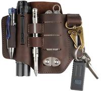VIPERADE PJ16 Cuir EDC Sac Fourreau en Cuir Organisateur en Tactique Multi Porte-Outils Sac en avec Porte-clés pour Outils de Lampe de Poche Camping en Plein air (Brun)
