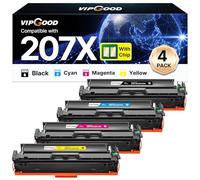 VIPGOOD 207X (Avec puce) Cartouches de toner Compatible pour HP 207X 207A pour Color LaserJet Pro MFP M283fdw M282nw M283fdn M255dw M255nw W2210X W2211X W2212X W2213X (Noir Cyan Jaune Magenta, 4-Pack)