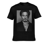 Viplili Johnny Actor Depp T-shirt imprimé étoiles T-shirt à col rond à manches courtes pour homme et femme 8 tailles, Noir , XS