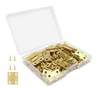 VIPMOON 50 Pièces Mini Charnières Modelisme, 18 x 15 mm Petite Charniere Laiton Inox Durable et Robuste Charniere Porte Invisible pour Boîte Coffre à Bijoux Cabinet Tiroirs Pianos avec 200 Vis - Or