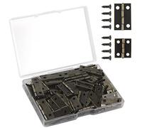 VIPMOON 70 Pièces Mini Charniere Modelisme, Petite Charniere Rétro en Bronze Antique, Charniere Inox Durable Robuste pour Boîte à Bijoux Cabinet DIY Accessoires Avec 300 Vis (24 x 15 mm + 18 x 15 mm)