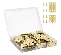 VIPMOON 70 Pièces Petites Charnieres Modelisme, Mini Charnières Miniatures Laiton Charniere Plate Inox Durable et Robuste pour Boîte Coffre à Bijoux Cabinet DIY Accessoires (Or, 24 x 16mm + 18 x 15mm)