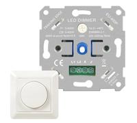 VIPMOON Variateur LED - 5-400 W - Interrupteur rotatif encastré - 220 V-240 V - Pour lampes LED à intensité variable, halogène, à incandescence - Sans griffes de serrage - Blanc