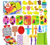 VIPNAJI 45 pièces Pâte À Modeler pour Enfants, Accessoires pour Créer des Hamburgers et des Pizza, Pâtes, Outils de Pâte À Modeler, avec Sac de Rangement