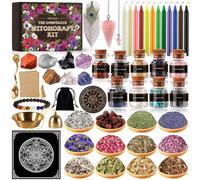 VIPNAJI 64PC Fournitures de Sorcellerie Ensemble de Sorcellerie Kit de Sorcellerie Bougies Candle Magiques Colorées Pierre Naturelles Pièces de Cristal,Fleur Séchée Utilisé pour la Prière,Mantra,Magie