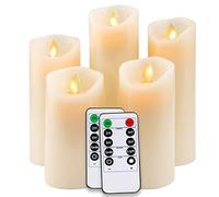 VIPNAJI Bougies à LED Sans Flamme - Lot de 5 (13/14/16/18/20cm) - Bougies Pilier à Piles Avec Flamme Clignotante - 2 Télécommandes Incluses