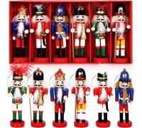 VIPNAJI Casse-Noisette en Bois, 6 Pcs Casse Noisette en Noel, 13cm Soldat Roi Figurine Classique pour la décoration Traditionnelle de l'arbre de Noël à Suspendre, Décor De Table