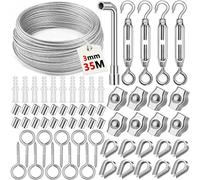 VIPNAJI Corde en Acier Inoxydable à Suspendre Kit,35M/3mm Câble en Acier Inoxydable Revêtu avec M5 Tendeurs de Fil,Kit Cable Metallique 304 pour Outdoor Suspension,Corde a linge,Plante Grimpante, Ramb
