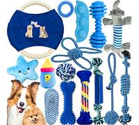 VIPNAJI Ensemble Lot de 15 de Jouets durables mâcher Corde Jouet Solitude Petits et Moyens Chiens santé, Chien Peluche, Cadeau-Coton Naturel et Non Toxique(Bleu)