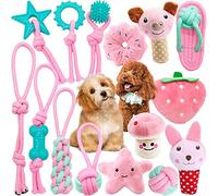VIPNAJI Ensemble Lot de 15 de Jouets pour Chien, durables mâcher Corde Jouet,Indestructible Jouet à Mâcher Corde de Dentition pour Petit et Moyen Chien,Coton Naturel et Non Toxique (Rose)