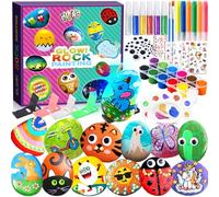 VIPNAJI Kit de Peinture sur Pierre pour Enfants, Kits de Loisirs Créatifs Enfants, 12 Galets a Peindre Décorer ,Cadeau Créatif pour Convient Aux Garçons et Filles de 3-12