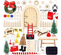 VIPNAJI Kit Porte Lutin de Noël,70 Pièces Porte de Lutin Farceur,Elfe Porte Magique Lutin Farceur,Porte de Lutin Accessoires de Noël Kit,Décoration de Noël,avec Mini Sapin de Noel,Couronne de Noel.