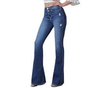 VIPONES Bell Bottom Jean évasé pour Femme Taille Haute Stretch Amincissant, Large Jambe - - Taille L