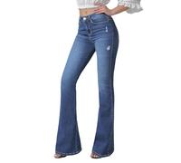 VIPONES Jean évasé évasé pour femme - Taille haute - Jambe large - Pantalon en jean extensible, 104-Bleu clair, 50