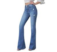 VIPONES Jean évasé évasé pour femme - Taille haute - Jambe large - Pantalon en jean extensible, Bleu clair 7, 50