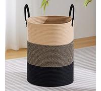 VIPOSCO Grand panier à linge, grand panier de rangement en corde tissée pour couverture, jouets, vêtements sales dans le salon, la salle de bain, la chambre à coucher - 72 l marron et noir
