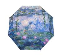 Vipsk Parapluie pliable Claude Monet - Motif nénuphars - Coupe-vent - Automatique - Compact - Léger - Ouverture et fermeture automatiques