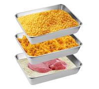 VIQIHEOE Bac de Plat Four Acier Inoxydable, 3 pièces Bols à Panure, 25,5 x 19,5 x 5,8 cm Rectangulaires Empilables Plat Acier Inoxydable, pour Cuisine, Viande, Poisson